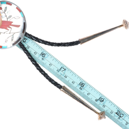 Derrick & Nichelle Edaakie Zuni sterling silver Redbird Cardinal inlay bolo tie