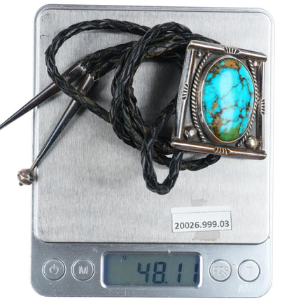 c1960 c-31 Navajo sterling silver bolo tie with nice turquoise