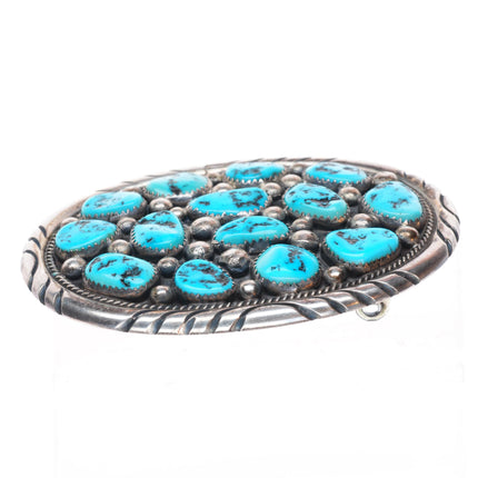 Tommy Moore Navajo sterling silver turquoise cluster buckle for 1.5" belt