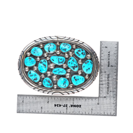 Tommy Moore Navajo sterling silver turquoise cluster buckle for 1.5" belt