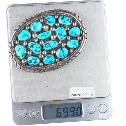 Tommy Moore Navajo sterling silver turquoise cluster buckle for 1.5" belt
