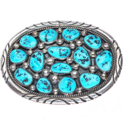 Tommy Moore Navajo sterling silver turquoise cluster buckle for 1.5" belt