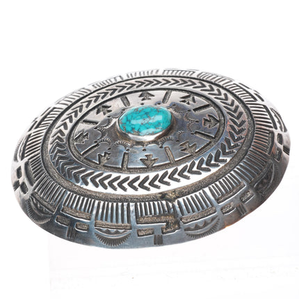 Vintage NNB Navajo deep stamped sterling silver turquoise buckle for 1.25" belt