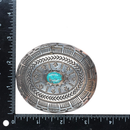 Vintage NNB Navajo deep stamped sterling silver turquoise buckle for 1.25" belt
