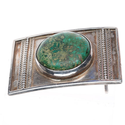 Vintage southwestern sterling silver green turquoise buckle for 1.75" belt
