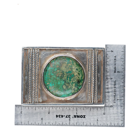 Vintage southwestern sterling silver green turquoise buckle for 1.75" belt