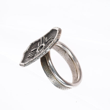sz10 Cordell Pajarito Santo Domingo tufa cast sterling silver ring 4 directions