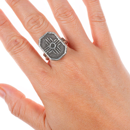 sz10 Cordell Pajarito Santo Domingo tufa cast sterling silver ring 4 directions
