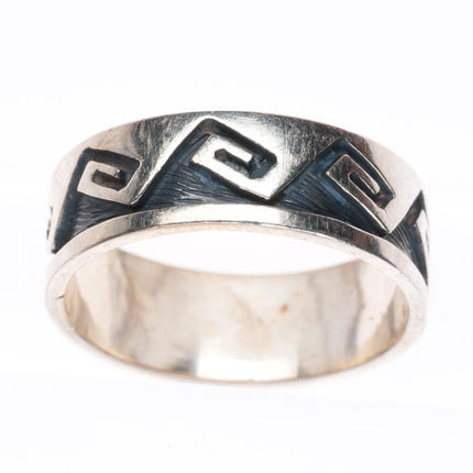 sz10 Elsie Gashwarza Hopi overlay water waves sterling silver band ring