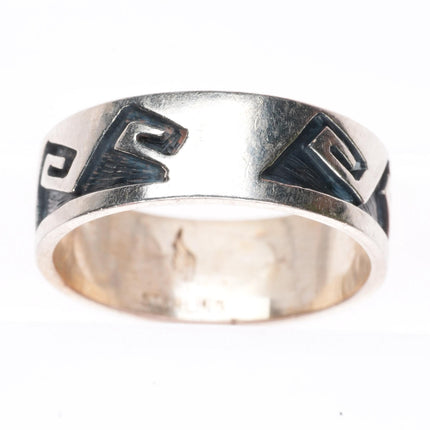 sz10 Elsie Gashwarza Hopi overlay water waves sterling silver band ring