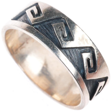 sz10 Elsie Gashwarza Hopi overlay water waves sterling silver band ring