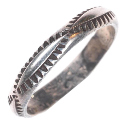 sz6.75 Antique Navajo Ingot silver deep stamped wedding band ring
