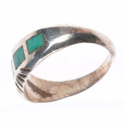 sz9.75 vintage Zuni sterling silver flush inlay turquoise ring