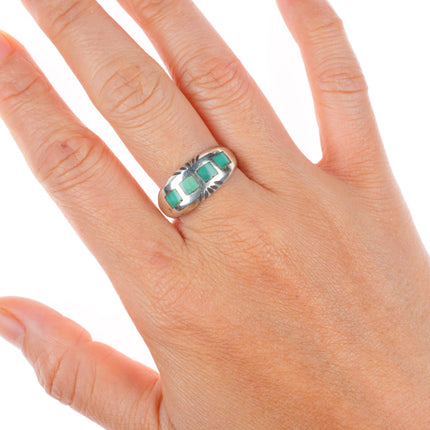 sz9.75 vintage Zuni sterling silver flush inlay turquoise ring