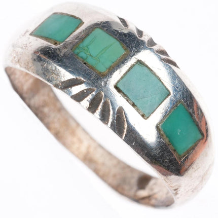 sz9.75 vintage Zuni sterling silver flush inlay turquoise ring