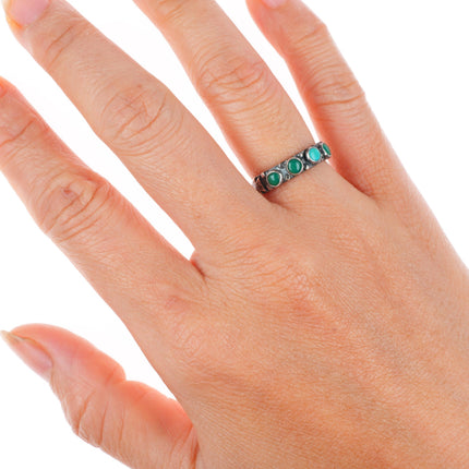 sz5.5 1940's Vintage Maisels Zuni sterling silver snake eye green turquoise ring