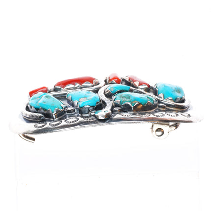Effie Calavaza Zuni sterling silver turquoise/coral snakes buckle for 1.5" belt