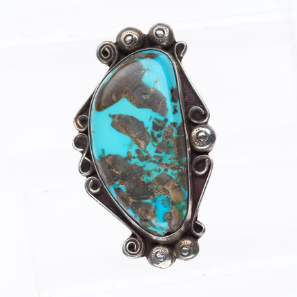 sz7 Huge vintage Navajo sterling silver ring with great turquoise