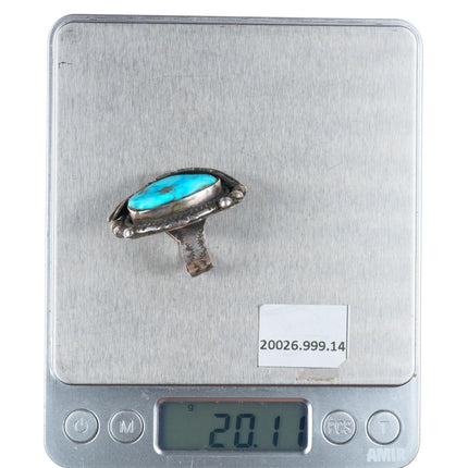sz8  big vintage Navajo sterling silver feather ring with turquoise