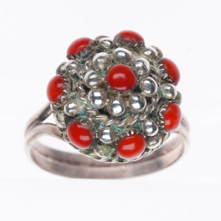 sz7 Darlene Weebothee Zuni sterling silver snake eye coral ring