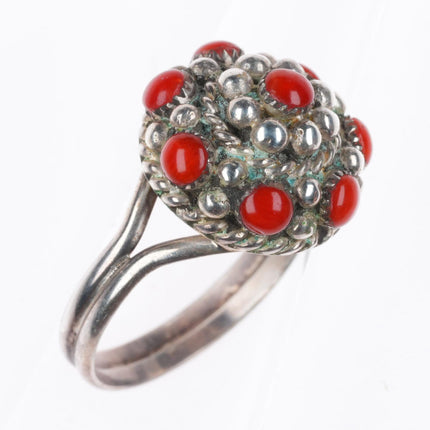 sz7 Darlene Weebothee Zuni sterling silver snake eye coral ring