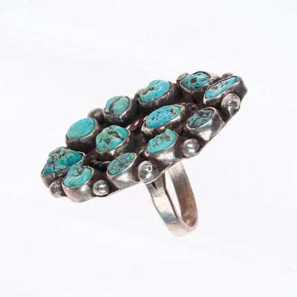sz9 large vintage Navajo sterling silver turquoise cluster nugget ring
