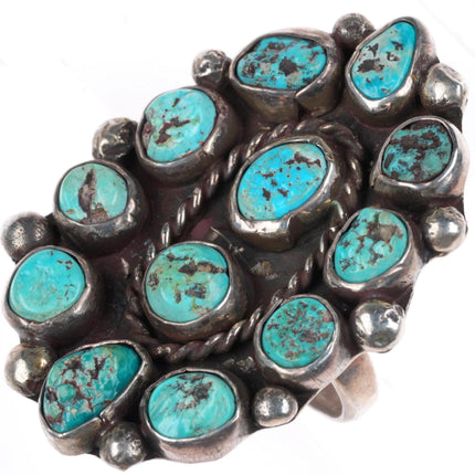 sz9 large vintage Navajo sterling silver turquoise cluster nugget ring