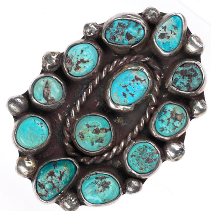 sz9 large vintage Navajo sterling silver turquoise cluster nugget ring