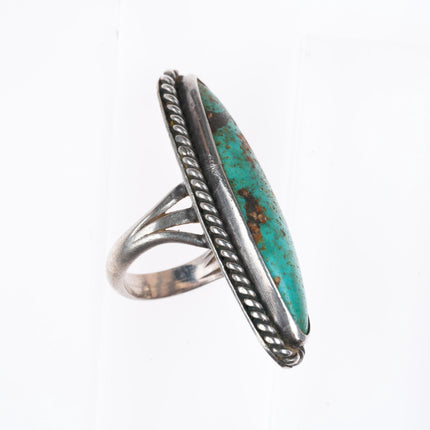 sz6 c1950 Long vintage Navajo sterling silver turquoise braided rim ring