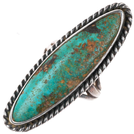 sz6 c1950 Long vintage Navajo sterling silver turquoise braided rim ring