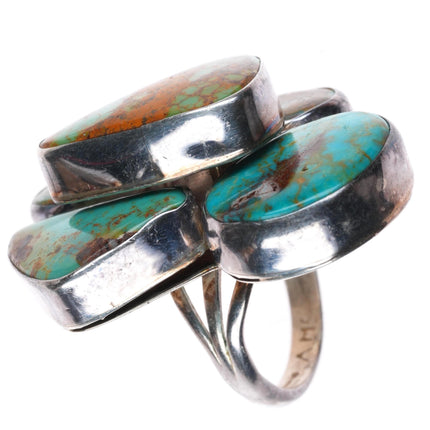 sz6 vintage Navajo sterling silver modernist stacked turquoise ring