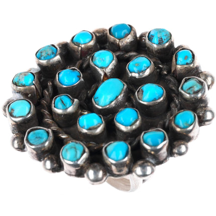 sz8 large vintage Zuni sterling silver snake eye turquoise cluster ring