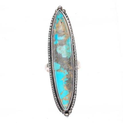sz7.25 long vintage BAS Navajo sterling silver turquoise ring