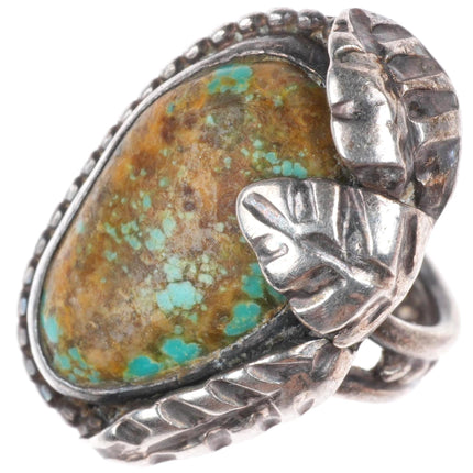 sz4.5 vintage Navajo sterling silver feather ring with nice turquoise