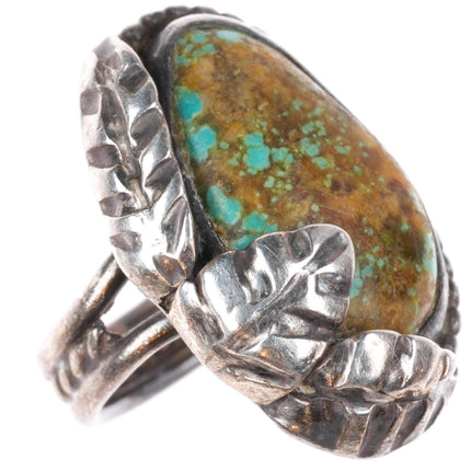 sz4.5 vintage Navajo sterling silver feather ring with nice turquoise