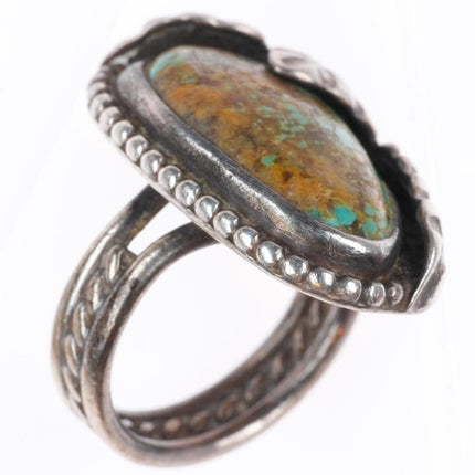 sz4.5 vintage Navajo sterling silver feather ring with nice turquoise