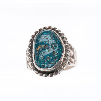 sz13 vintage southwestern sterling silver rope edge spiderweb turquoise ring