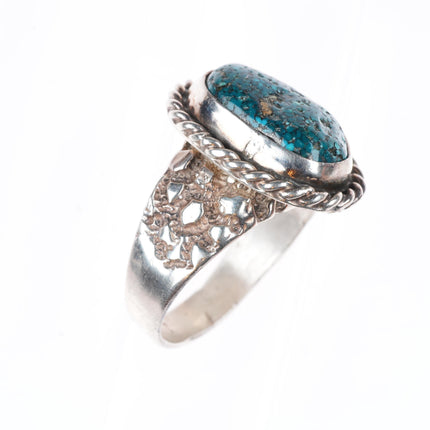 sz13 vintage southwestern sterling silver rope edge spiderweb turquoise ring