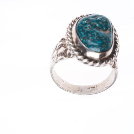 sz13 vintage southwestern sterling silver rope edge spiderweb turquoise ring