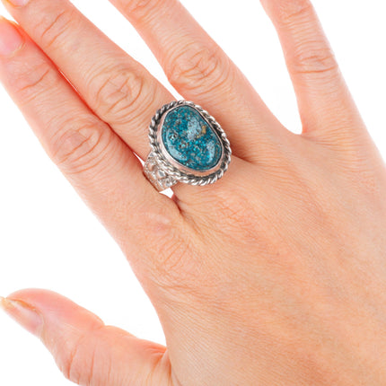 sz13 vintage southwestern sterling silver rope edge spiderweb turquoise ring