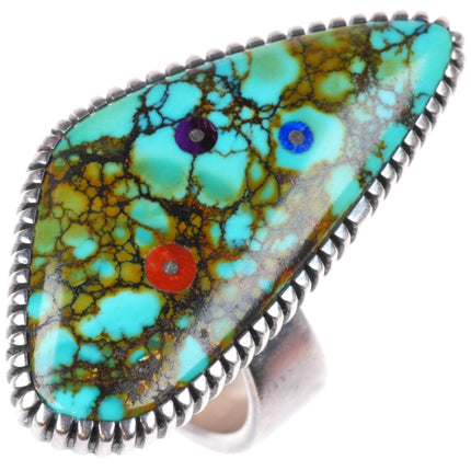 sz7.5 Boyd Tsosie Navajo sterling silver sugilite/coral/lapis - turquoise ring