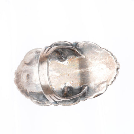 sz7 large c1940's Navajo petrified wood stamped sterling silver ring