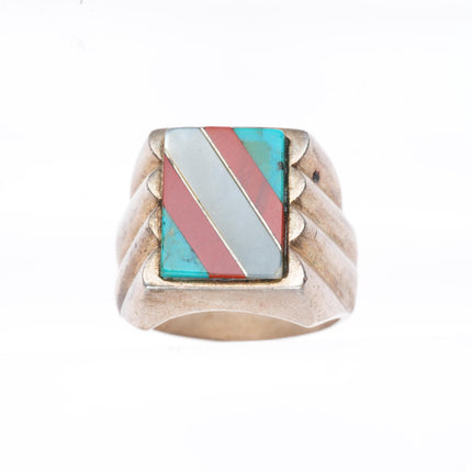 sz12 vintage southwestern Mexican sterling silver turquoise/shell inlay ring