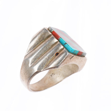 sz12 vintage southwestern Mexican sterling silver turquoise/shell inlay ring