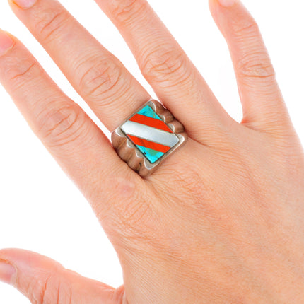 sz12 vintage southwestern Mexican sterling silver turquoise/shell inlay ring