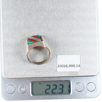 sz12 vintage southwestern Mexican sterling silver turquoise/shell inlay ring