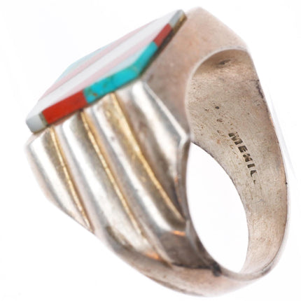 sz12 vintage southwestern Mexican sterling silver turquoise/shell inlay ring