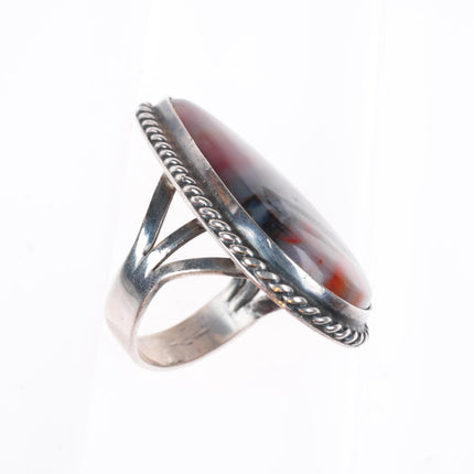 sz7 1940's-50's Navajo vintage sterling silver petrified wood agate ring