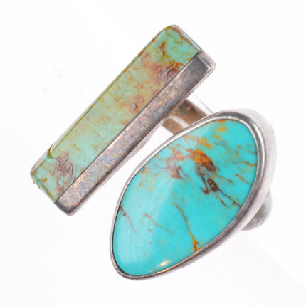sz7 vintage southwestern modernist sterling silver turquoise adjustable ring