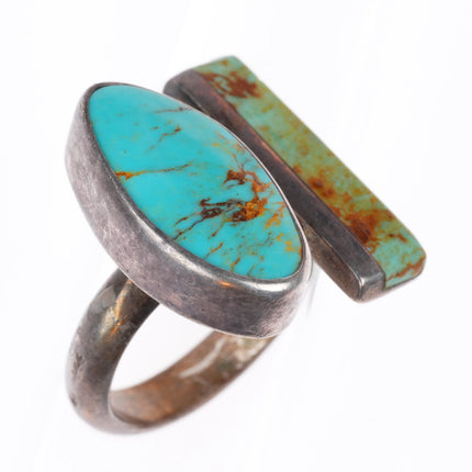 sz7 vintage southwestern modernist sterling silver turquoise adjustable ring